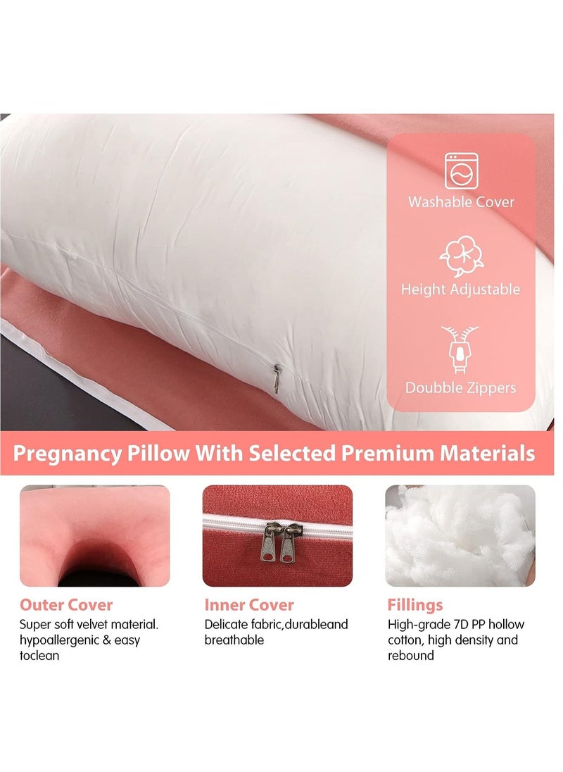 Arabest Pregnancy Pillow U Shaped Full Body Maternity Support Pillow for Pregnant Women with Replaceable and Washable Velvet Cover Size 60" (Velvet, Pink)  - Image 3