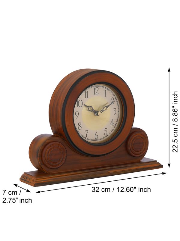 CRAFT SMITH Beautiful Brown Colour Wooden HomeOffice Decor English Numerals Round Golden Colour Dial Analog TableDesk Clock for Home Living Room Size 22 x 7 x 32 CM Weight 1275 grm - Image 3