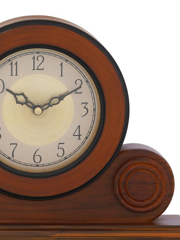 CRAFT SMITH Beautiful Brown Colour Wooden HomeOffice Decor English Numerals Round Golden Colour Dial Analog TableDesk Clock for Home Living Room Size 22 x 7 x 32 CM Weight 1275 grm - Image 5