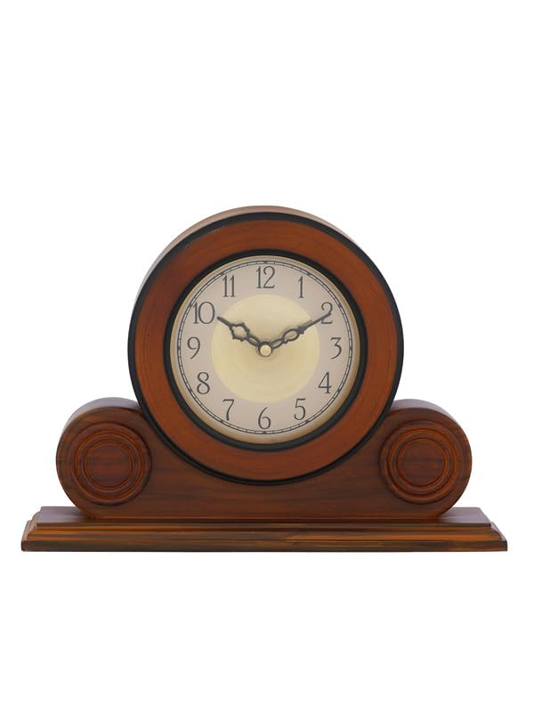 CRAFT SMITH Beautiful Brown Colour Wooden HomeOffice Decor English Numerals Round Golden Colour Dial Analog TableDesk Clock for Home Living Room Size 22 x 7 x 32 CM Weight 1275 grm - Image 1
