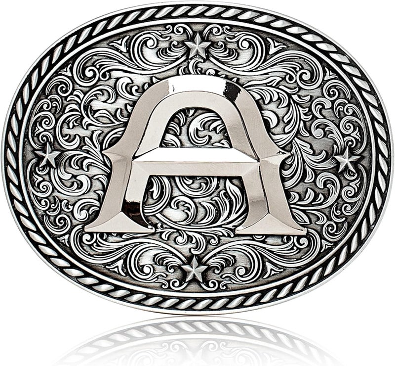 Itera Western Cowboy/Cowgirl Initial Belt Buckle-Silver- Large Letter Buckles for Men and Women - Custom Girls/Boys - Image 1