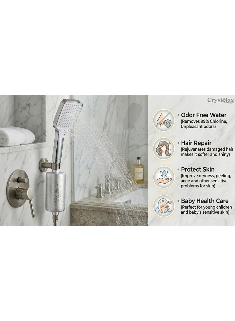 Crystolex Ultra Pro Shower Filter for Hard Water, High Pressure Aluminum Alloy Shower Head, Removes Chlorine & Heavy Metals, Multi Layer Filtration for Hair & Skin Care (Free Shower Head + 1 Cartridge) - Image 4