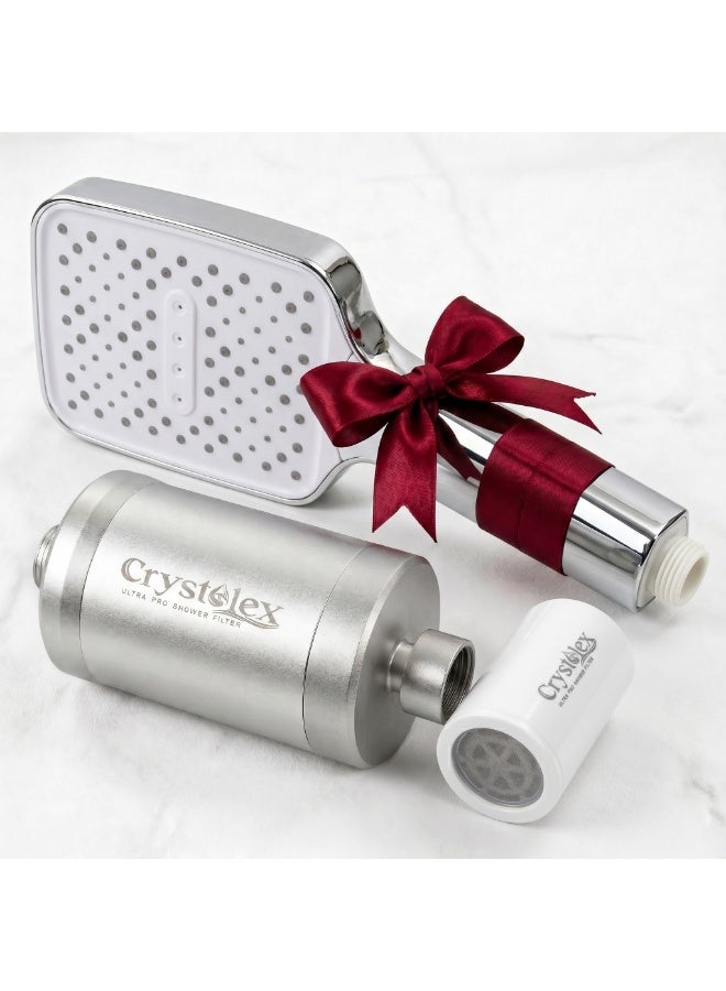Crystolex Ultra Pro Shower Filter for Hard Water, High Pressure Aluminum Alloy Shower Head, Removes Chlorine & Heavy Metals, Multi Layer Filtration for Hair & Skin Care (Free Shower Head + 1 Cartridge) - Image 1