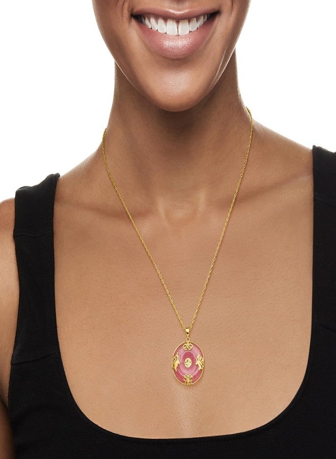Ross-Simons Pink Jade Good Fortune Butterfly Pendant Necklace in 18kt Gold Over Sterling. 18 inches - Image 2