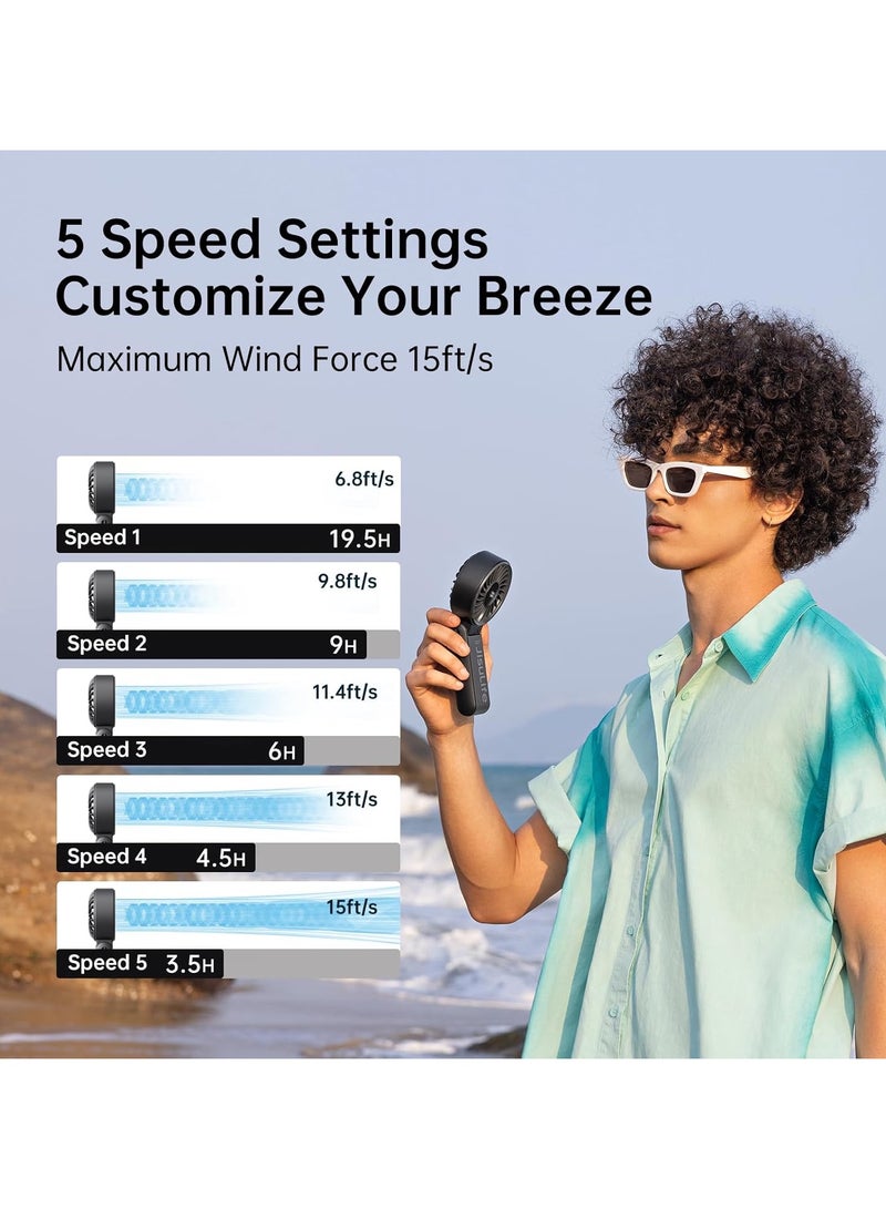 JISULIFE Handheld Fan Life7,2024 Powerful Portable Fan with LED Display[19.5Hrs Max Cooling]5000mAh,150°Folded,5 Speeds,Lanyard; 3-IN-1 Hand/Desk/Neck Fan,Travel Essentials Gifts for Women,Men(Black) - Image 2