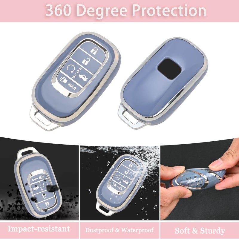 TECARATE for Honda Key fob Cover - Soft TPU Car Key Case Protector Fit for 2022 2023 2024 Honda Accord Civic HR-V CR-V Pilot Odyssey Smart Remote Key(Blue) - Image 3