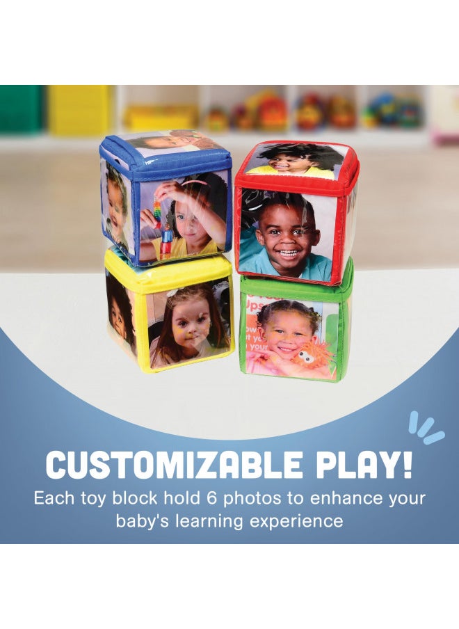 Constructive Playthings Constructive Playthings Stacking Blocks with Photo Pockets, 4-Piece Foam Baby Blocks Holds 24 Photos, Builds Fine Motor Skills, Spatial Reasoning, Toddler Toys for Ages 12 Months & Older  - Image 3