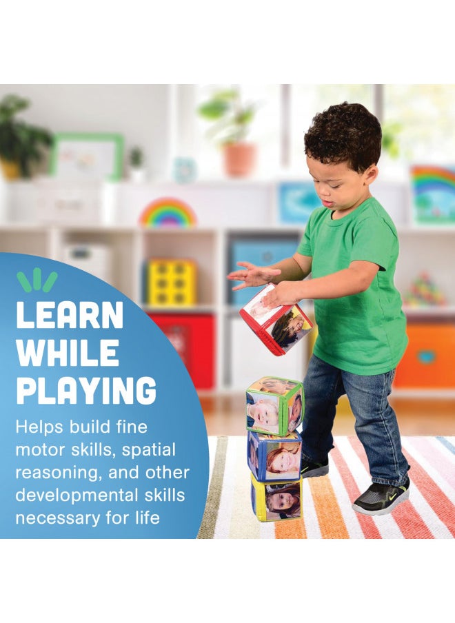 Constructive Playthings Constructive Playthings Stacking Blocks with Photo Pockets, 4-Piece Foam Baby Blocks Holds 24 Photos, Builds Fine Motor Skills, Spatial Reasoning, Toddler Toys for Ages 12 Months & Older  - Image 4