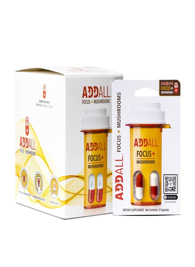 Addall Focus + Mushrooms Memory Supplement (12 Pack) #1 Effective Alternative Brain Supplement Substitute Pills Nootropic & Energy | No Crash | Science Backed Formula | 24 Capsules - Image 1