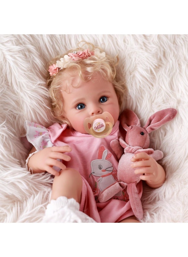 CUNUUDOOL Reborn Baby Dolls, 17 Inch Soft Body Realistic Baby Doll Girl Lovely Awake Blond Curly Hair Girl Bebe Reborn de Silicona Real Life Baby Dolls with Gift Box for Kids Age 3+ Collectors. - Image 3