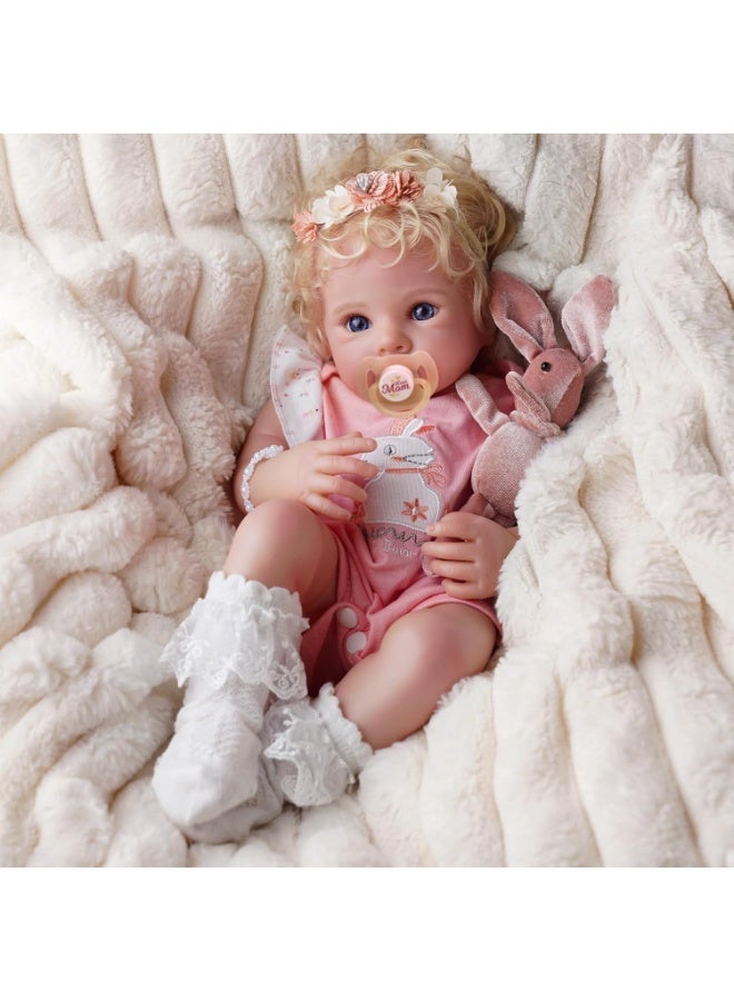 CUNUUDOOL Reborn Baby Dolls, 17 Inch Soft Body Realistic Baby Doll Girl Lovely Awake Blond Curly Hair Girl Bebe Reborn de Silicona Real Life Baby Dolls with Gift Box for Kids Age 3+ Collectors. - Image 2