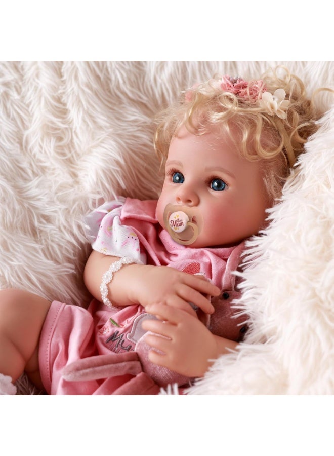 CUNUUDOOL Reborn Baby Dolls, 17 Inch Soft Body Realistic Baby Doll Girl Lovely Awake Blond Curly Hair Girl Bebe Reborn de Silicona Real Life Baby Dolls with Gift Box for Kids Age 3+ Collectors. - Image 4