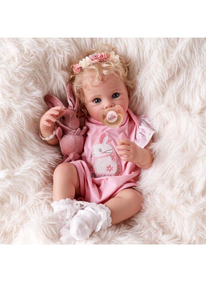 CUNUUDOOL Reborn Baby Dolls, 17 Inch Soft Body Realistic Baby Doll Girl Lovely Awake Blond Curly Hair Girl Bebe Reborn de Silicona Real Life Baby Dolls with Gift Box for Kids Age 3+ Collectors. - Image 1