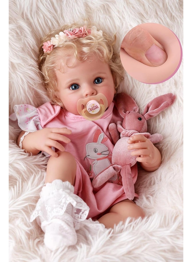 CUNUUDOOL Reborn Baby Dolls, 17 Inch Soft Body Realistic Baby Doll Girl Lovely Awake Blond Curly Hair Girl Bebe Reborn de Silicona Real Life Baby Dolls with Gift Box for Kids Age 3+ Collectors. - Image 5