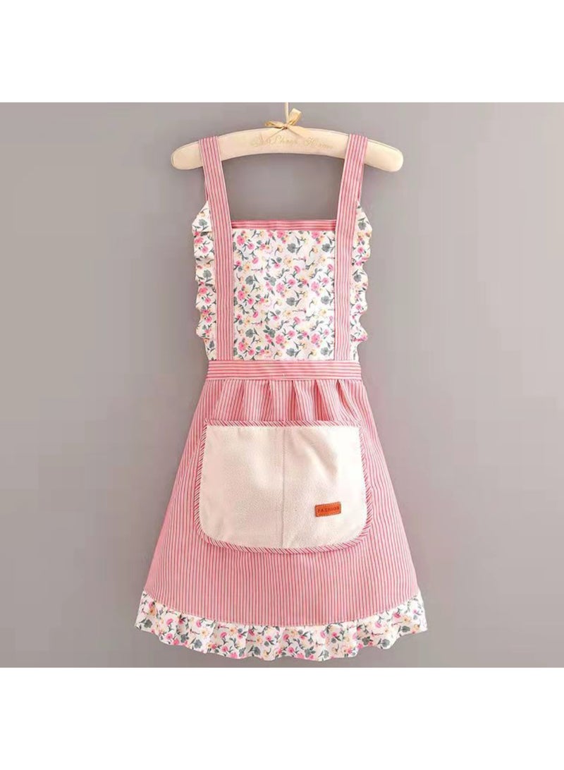 مآزر دانتيل على الطراز الكوري، مريلة طبخ مقاومة للماء، مريلة رسم لطيفة من القطن قابلة للمسح باليد من الخلف متقاطع للنساء - Image 1