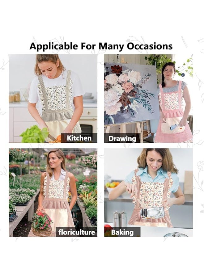 مآزر دانتيل على الطراز الكوري، مريلة طبخ مقاومة للماء، مريلة رسم لطيفة من القطن قابلة للمسح باليد من الخلف متقاطع للنساء - Image 5