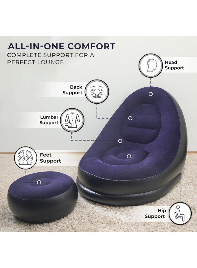 Inflatable recliner sofa with footrest, comfortable and lightweight design for camping, relaxation and travel, dark color - Image 2