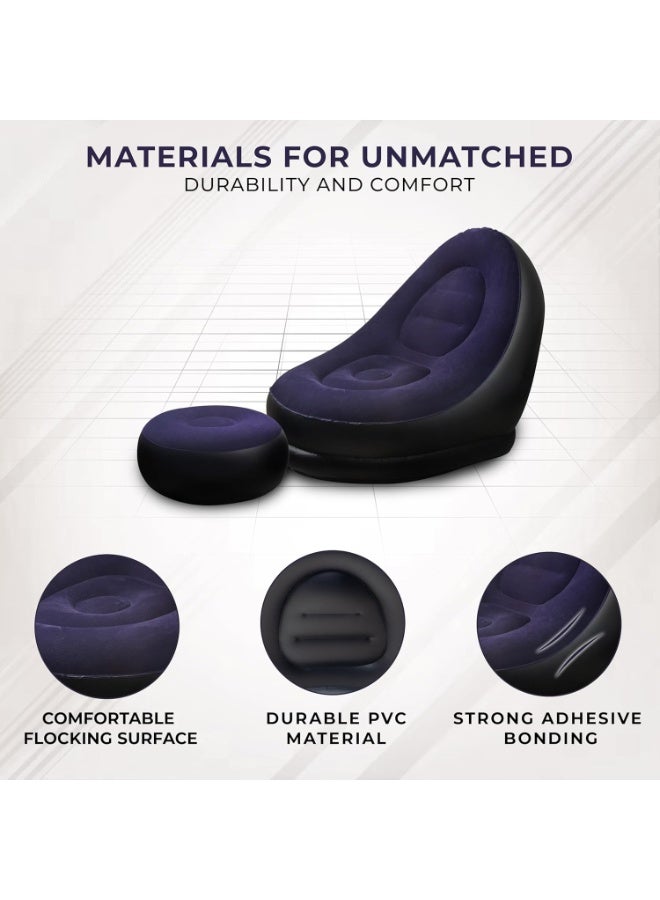 Inflatable recliner sofa with footrest, comfortable and lightweight design for camping, relaxation and travel, dark color - Image 3