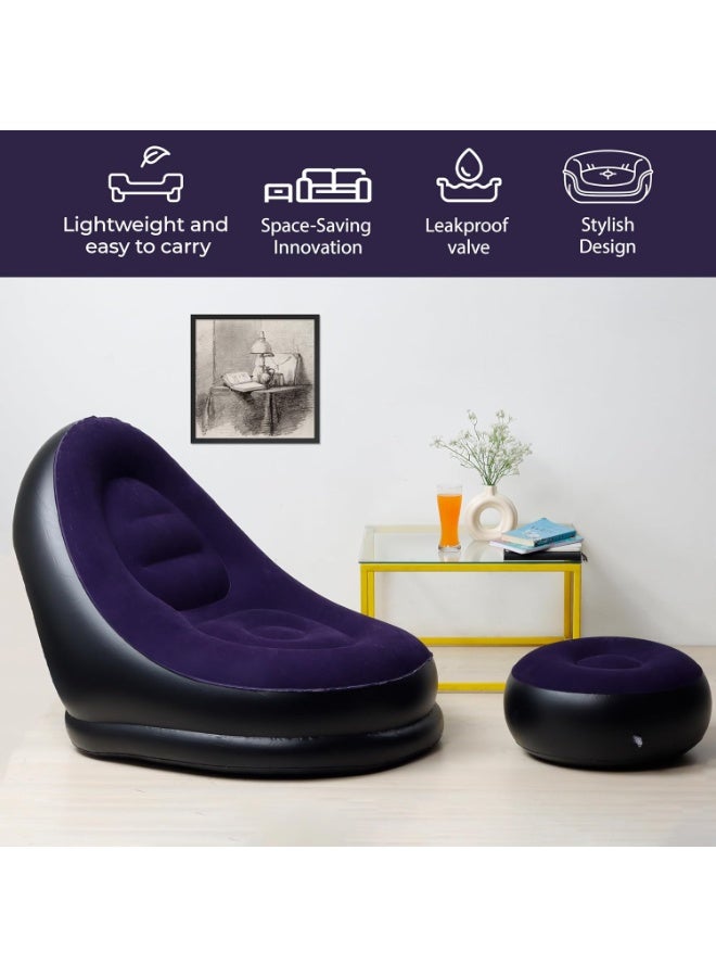 Inflatable recliner sofa with footrest, comfortable and lightweight design for camping, relaxation and travel, dark color - Image 4