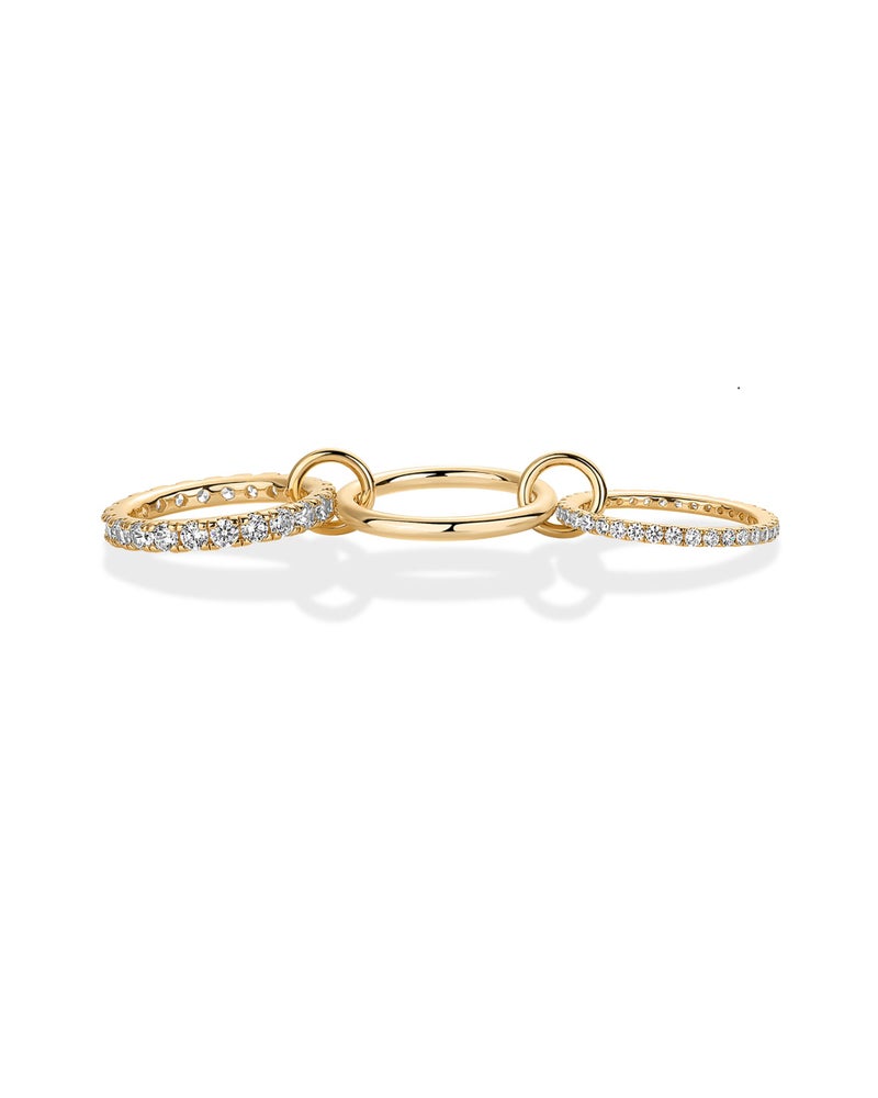 PAVOI 14K Gold Plated Interlocking Ring for Women - Chunky Connected Bands Interlock Stackable Rings for Women - Trendy Fuchsia Cubic Zirconia Interlocked Statement Multi-Band Fashion Jewelry - Size 6 - Image 3