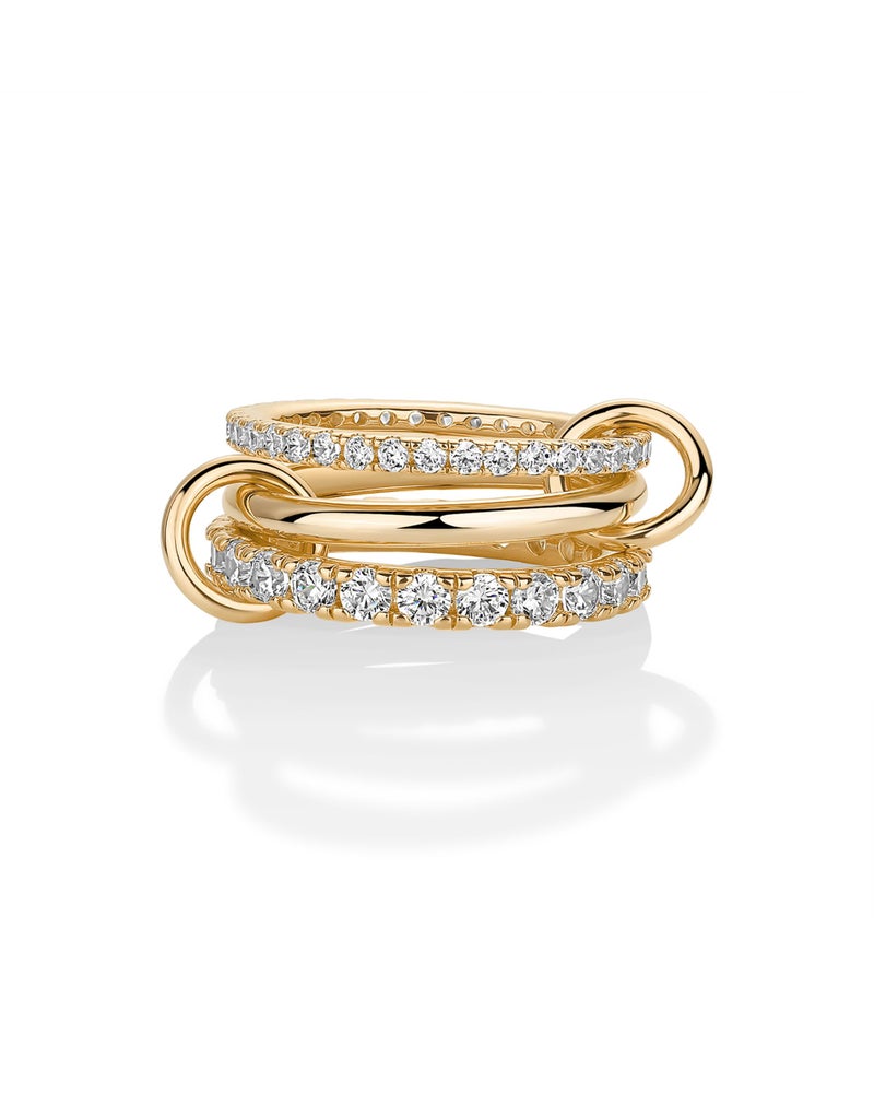 PAVOI 14K Gold Plated Interlocking Ring for Women - Chunky Connected Bands Interlock Stackable Rings for Women - Trendy Fuchsia Cubic Zirconia Interlocked Statement Multi-Band Fashion Jewelry - Size 6 - Image 1