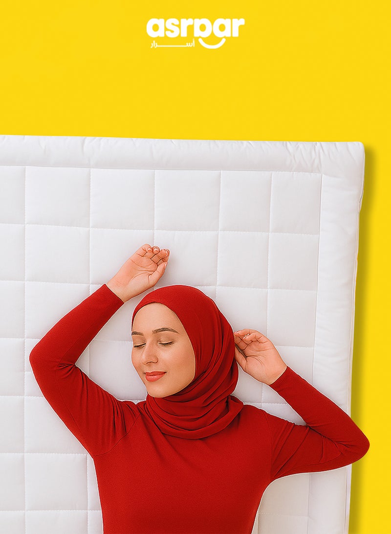 Premium 8 cm Thick Microfiber Mattress Topper with Soft Microfiber Filling - Hypoallergenic and Breathable Bed Pad with Rubber Corner Edges - Size 200 x 150 cm - White Color - Enhances Comfort and Support for Better Sleep - Ideal Mattress Protector for Back Pain Relief and Improved Sleep Quality  - Image 1