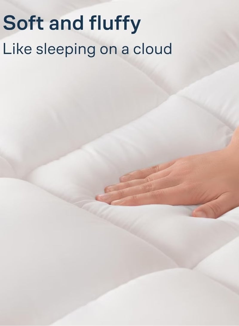 Premium 8 cm Thick Microfiber Mattress Topper with Soft Microfiber Filling - Hypoallergenic and Breathable Bed Pad with Rubber Corner Edges - Size 200 x 150 cm - White Color - Enhances Comfort and Support for Better Sleep - Ideal Mattress Protector for Back Pain Relief and Improved Sleep Quality  - Image 2