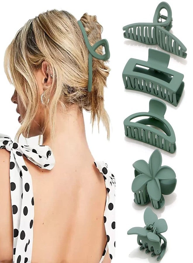 Ahoney 5 Pack Large Claw Hair Clips: Thick Hair Butterfly Flower Banana Clamps, Strong Hold Non-Slip Hair Accessories for Women (Green) - Image 2