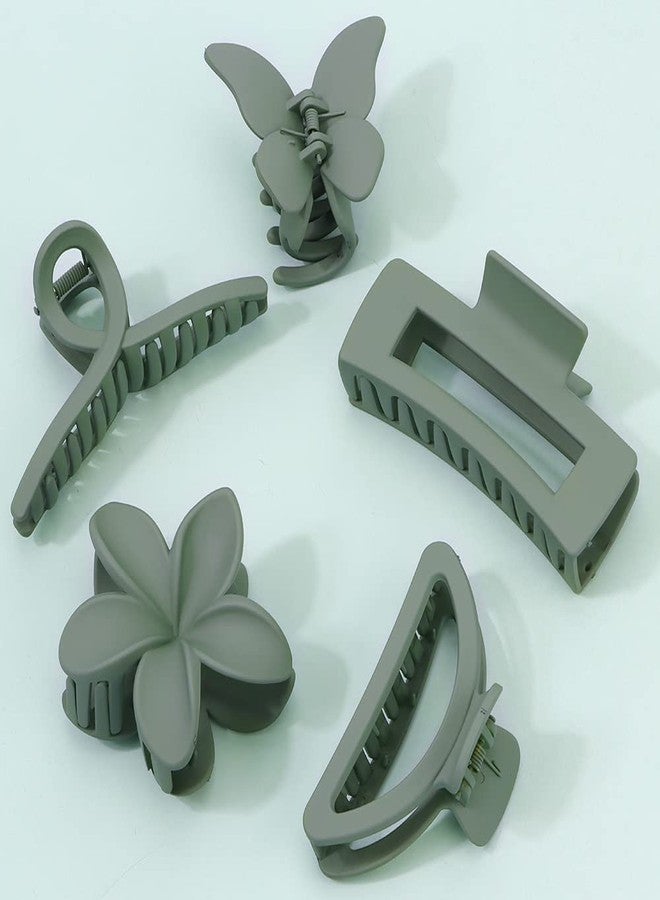 Ahoney 5 Pack Large Claw Hair Clips: Thick Hair Butterfly Flower Banana Clamps, Strong Hold Non-Slip Hair Accessories for Women (Green) - Image 1