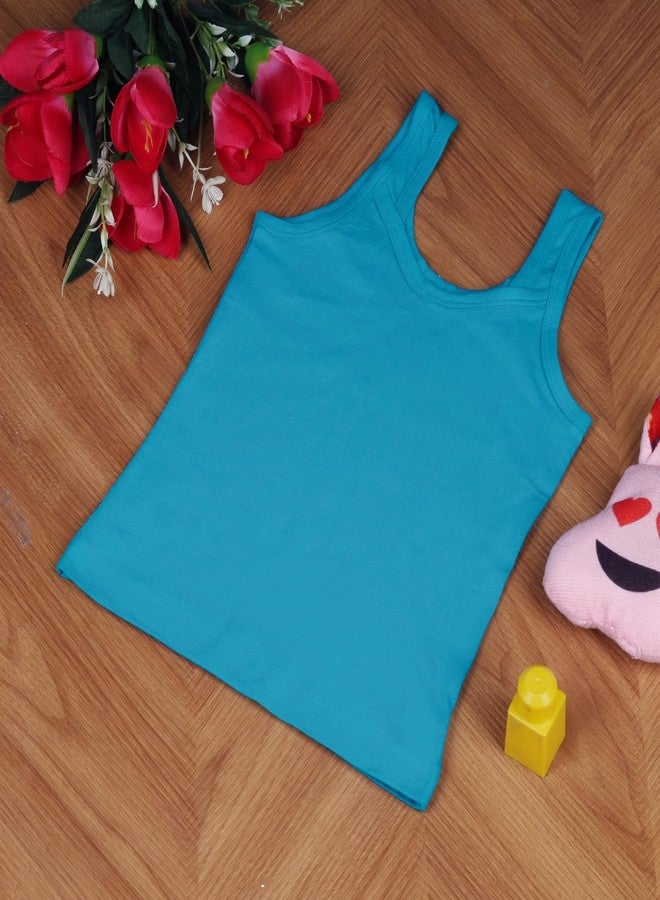 Aimly Girl's Cotton Camisole Slip, Sleeveless Waist Length Innerwear | Soft Stretchable Tank Top | Scoop Neck | Kids Toddler Girls Vest, Turq Blue Hot Pink Wine | 18-24 Months | Pack of 3 - Image 3