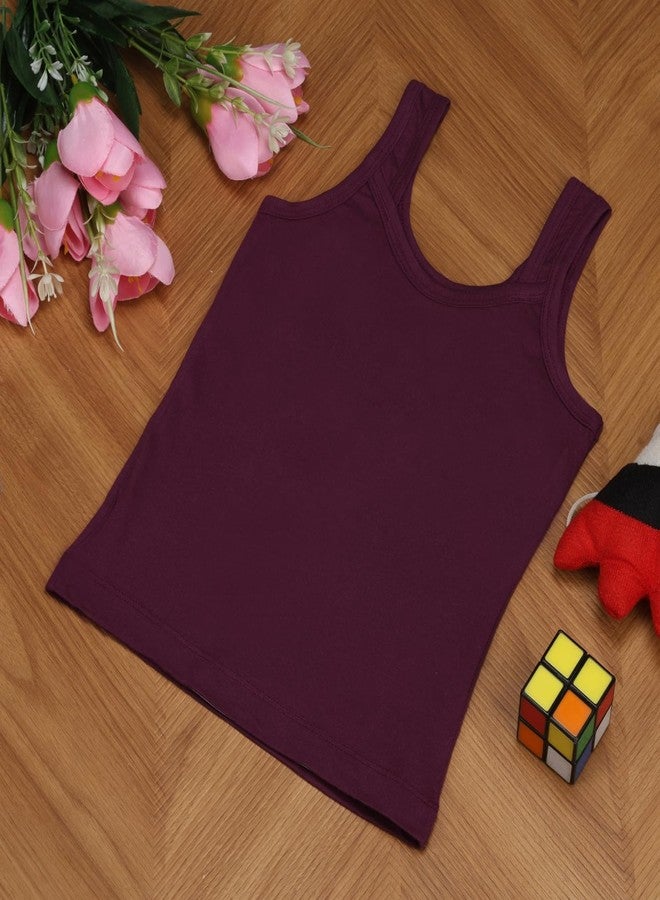 Aimly Girl's Cotton Camisole Slip, Sleeveless Waist Length Innerwear | Soft Stretchable Tank Top | Scoop Neck | Kids Toddler Girls Vest, Turq Blue Hot Pink Wine | 18-24 Months | Pack of 3 - Image 5