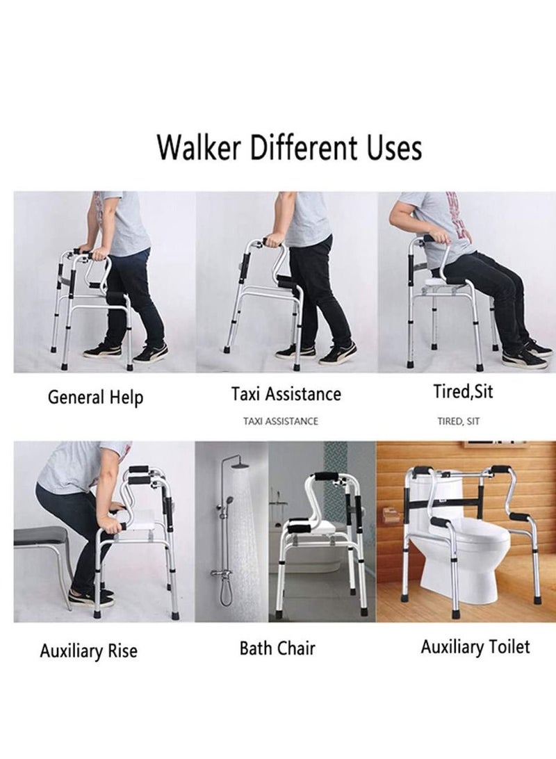 Rollator Aluminum Folding Elderly Auxiliary Walker For Potty Bath And Walk Assistant With Adjustable Heights - Image 1