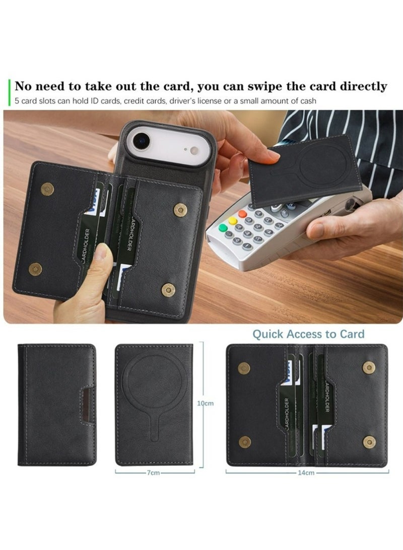 إكس ليفيل متوافق مع Magsafe 2 في 1 قابلة للفصل iPhone محفظة الهواء حالة مع حامل البطاقة للنساء الرجال,المغناطيسية PU الجلد RFID حجب Flip Kickstand فتحات الائتمان,لشركة آبل 17 الهواء 2025,أسود - Image 3