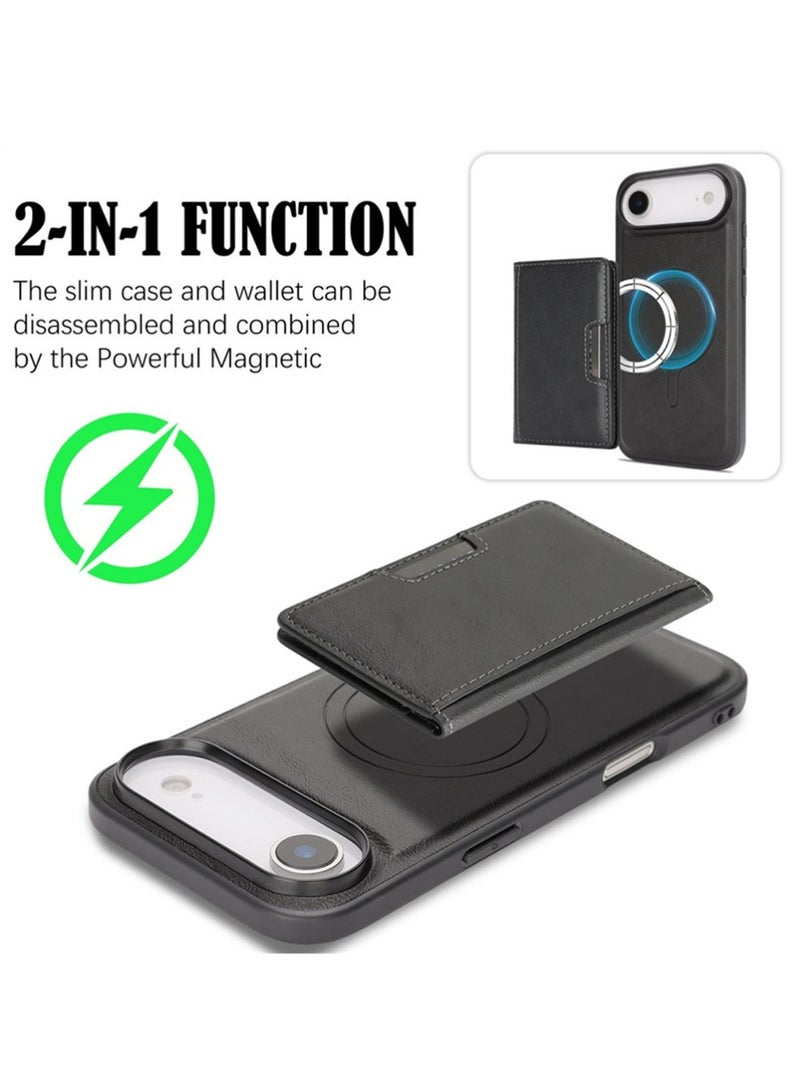إكس ليفيل متوافق مع Magsafe 2 في 1 قابلة للفصل iPhone محفظة الهواء حالة مع حامل البطاقة للنساء الرجال,المغناطيسية PU الجلد RFID حجب Flip Kickstand فتحات الائتمان,لشركة آبل 17 الهواء 2025,أسود - Image 4