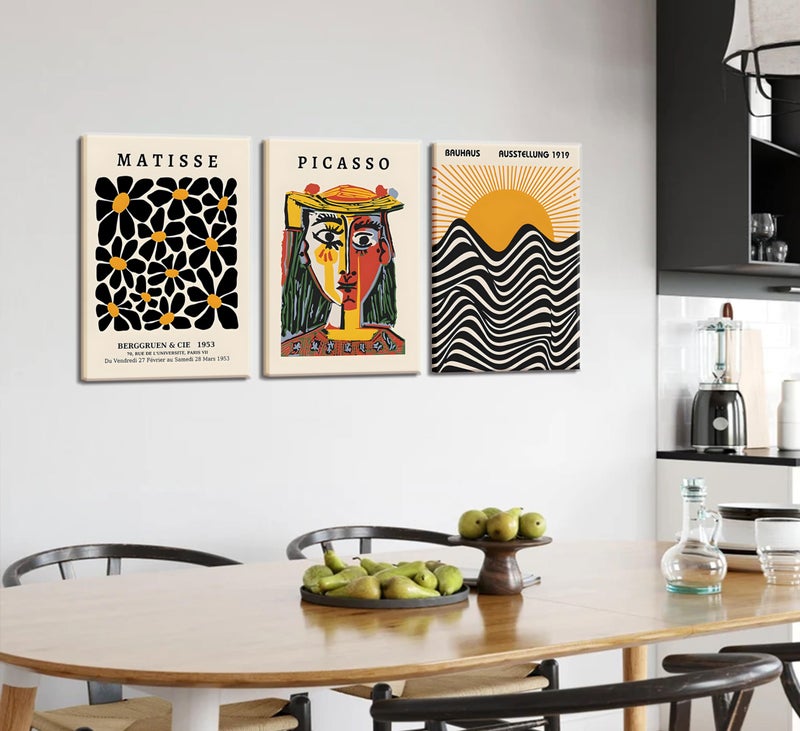 MHYIDUT 3 Pack Framed Gallery Wall Art Picasso Matisse Bauhaus Set Canvas Prints Abstract Paintings Posters Orange Black Modern Minimalist Wall Decor Pictures Suitable for Bedroom Living Room Decor (Framed - Image 3