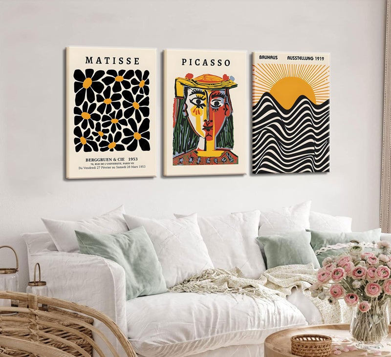 MHYIDUT 3 Pack Framed Gallery Wall Art Picasso Matisse Bauhaus Set Canvas Prints Abstract Paintings Posters Orange Black Modern Minimalist Wall Decor Pictures Suitable for Bedroom Living Room Decor (Framed - Image 4