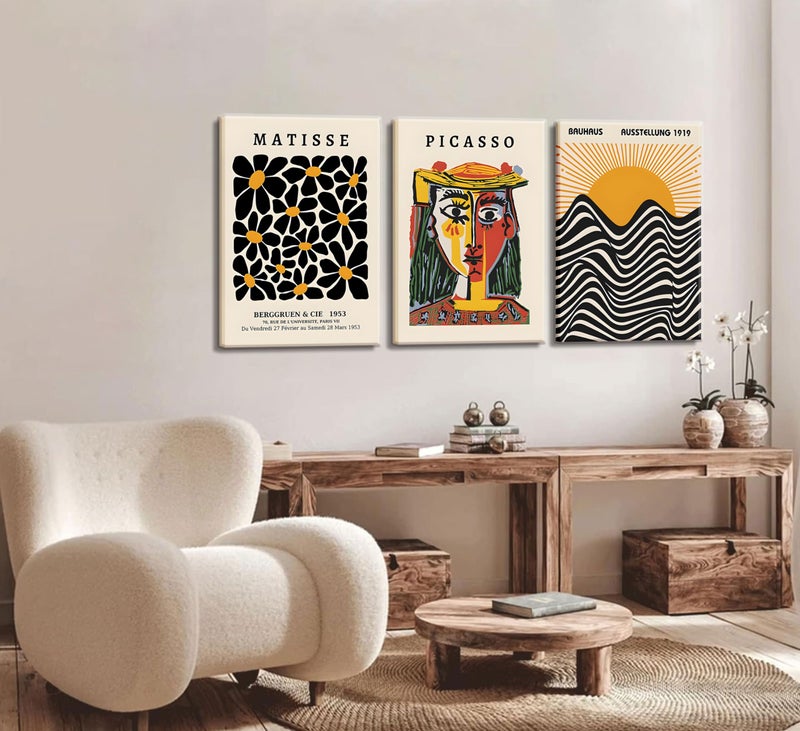MHYIDUT 3 Pack Framed Gallery Wall Art Picasso Matisse Bauhaus Set Canvas Prints Abstract Paintings Posters Orange Black Modern Minimalist Wall Decor Pictures Suitable for Bedroom Living Room Decor (Framed - Image 2