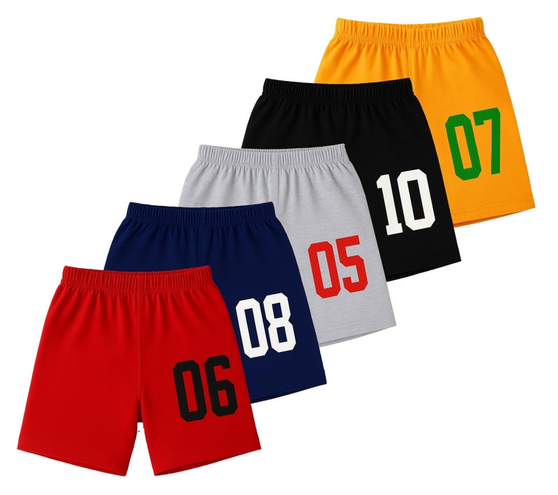 ICEDIVE Boys Regular Fit Cotton Shorts - Pack of 5, Printed Designs, Comfortable & Stylish Multicolour - Image 1