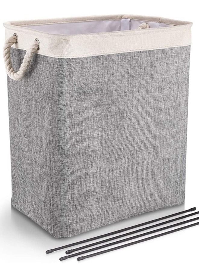 Laundry Basket with Handles and Brackets Large Tall Hamper Collapsible Washing Bin Built-in Lining for Bedroom Dorm Toy Clothing Storage (Beige and Grey)