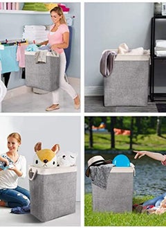 HomarKet Laundry Basket with Handles and Brackets Large Tall Hamper Collapsible Washing Bin Built-in Lining for Bedroom Dorm Toy Clothing Storage (Beige and Grey)  - Image 5