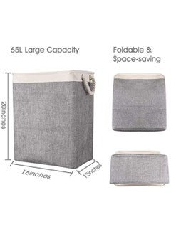 HomarKet Laundry Basket with Handles and Brackets Large Tall Hamper Collapsible Washing Bin Built-in Lining for Bedroom Dorm Toy Clothing Storage (Beige and Grey)  - Image 2