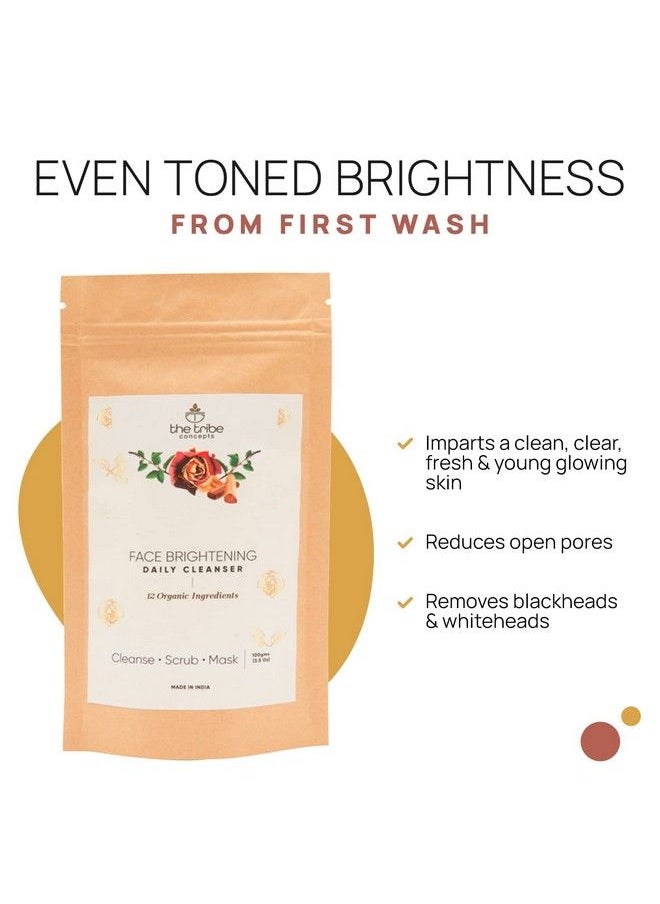 The Tribe Concepts - Face Brightening Daily Cleanser 3In1 Cleanser Scrub & Mask Instant Brightening Glow And Tan Removal For All Skin Type 100% Chemical Free & Natural 100 Gm (Kraft Paper Packing) - Image 1