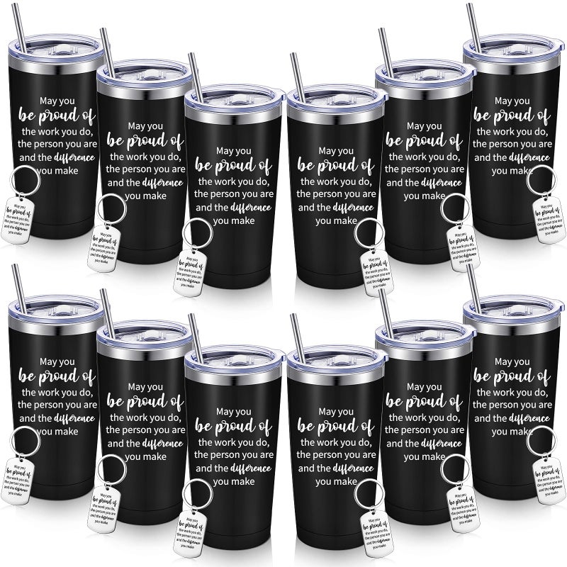 Inbagi 12 Sets Thank You Gifts May You Be Proud Women Tumbler with Keychain 20 oz Stainless Steel Insulated Cup with Lids and Straws Appreciation Gift for Employee Teacher Nurse VolunteerBlack