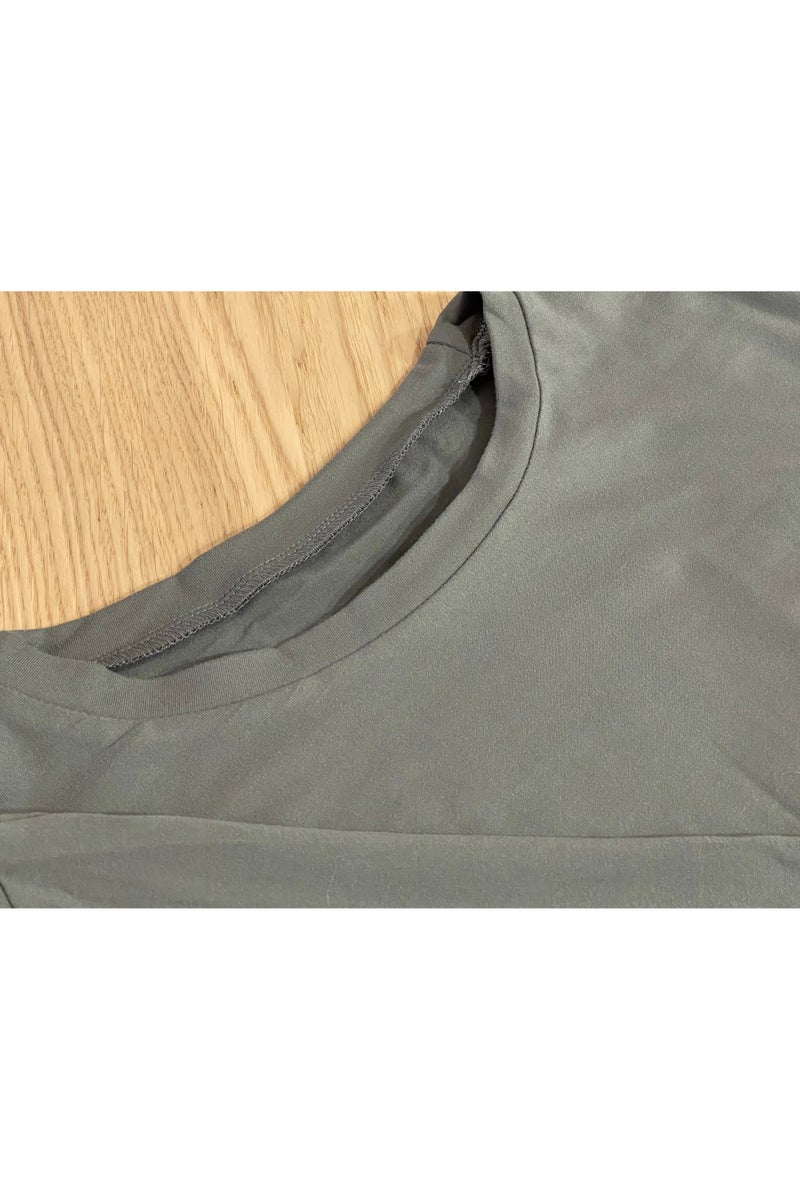 SOLOBUY Pyjamas Set Jersy Women's Long-Sleeved, Elastic Waist, Collar Round, Color Khaki - Image 3