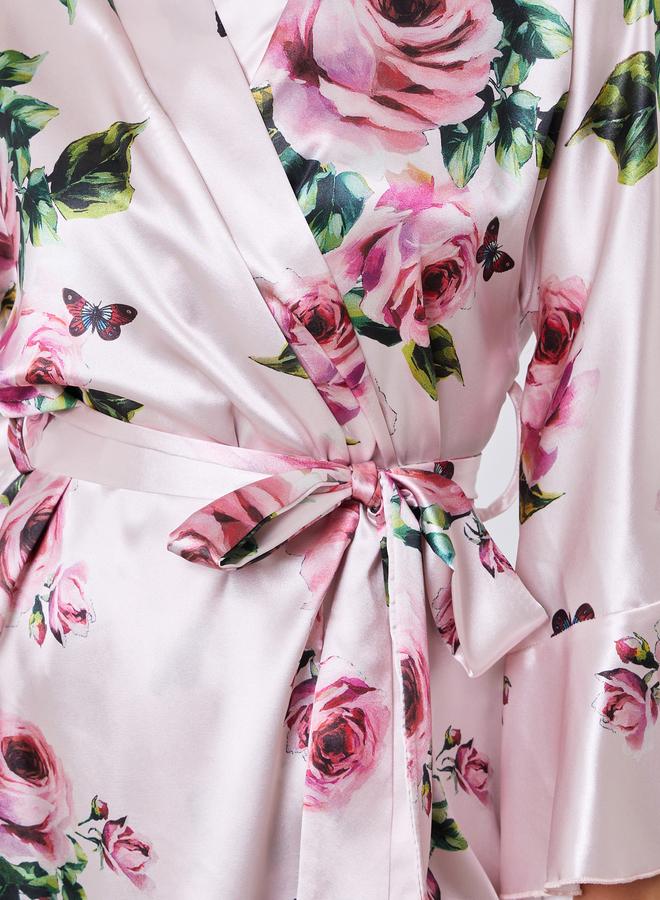 Styli Floral Print Ruffle Detail Satin Robe - Image 3