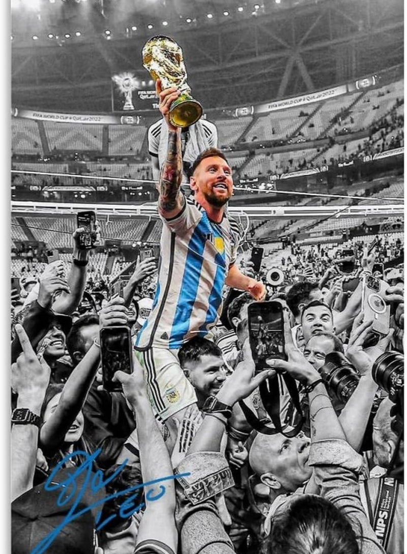 مؤسسة فكرة اليوم ملصق بطل كأس العالم قطر 2022 ليونيل ميسي بطل كلاسيكي باللونين الأبيض والأسود لوحة زخرفية على القماش لوحات فنية جدارية لغرفة المعيشة ملصقات جمالية لغرفة نوم الأولاد وغرفة المراهقين. نمط غير إطار، 16 × 24 بوصة (40 × 60 سم - Image 1