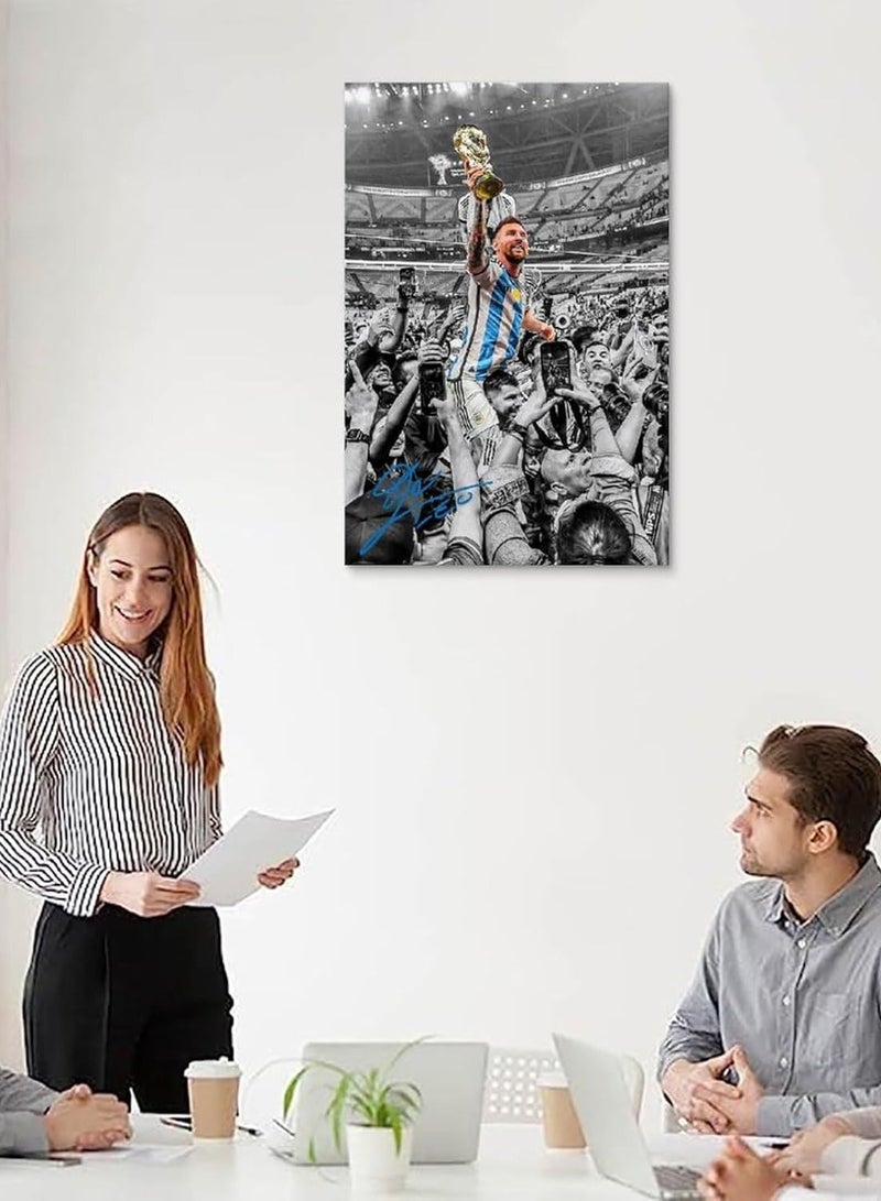 مؤسسة فكرة اليوم ملصق بطل كأس العالم قطر 2022 ليونيل ميسي بطل كلاسيكي باللونين الأبيض والأسود لوحة زخرفية على القماش لوحات فنية جدارية لغرفة المعيشة ملصقات جمالية لغرفة نوم الأولاد وغرفة المراهقين. نمط غير إطار، 16 × 24 بوصة (40 × 60 سم - Image 4