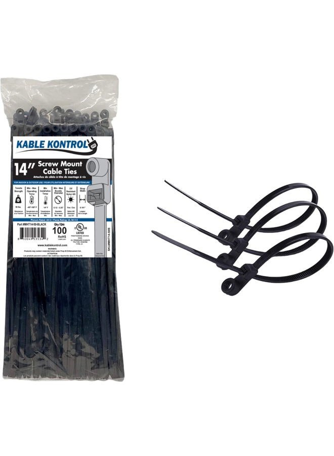 Kable Kontrol Mounted Head Cable Ties Cable Tidy (100 pack) 14'' Long, 50lb Test Black - Image 1
