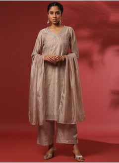 Abhishti Foil print 3pc kurta set-beige  - Image 1