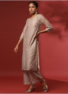Abhishti Foil print 3pc kurta set-beige  - Image 4